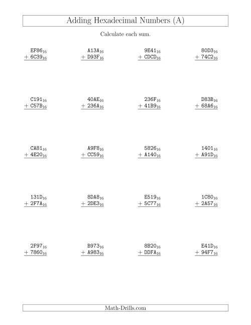 Adding Hexadecimal Numbers Base 16 A 