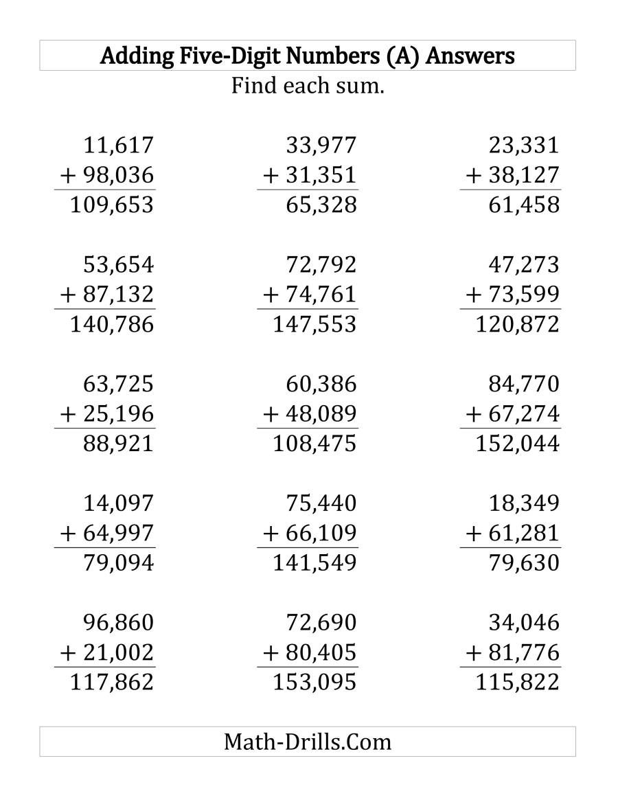 Adding Five Digit And Five Digit Numbers Lp 8190