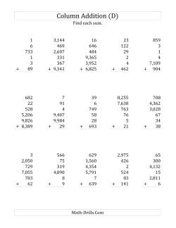 Adding Six Various-digit Numbers (d) Addition Worksheet