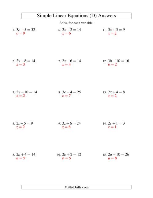 Solving Linear Equations -- Form Ax + B = C (D)