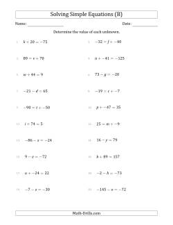 Step (B) The Values Solve algebra One  Equations equations with one worksheet Worksheet step  Algebra Larger