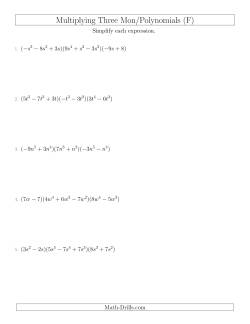 Polynomials monomials with Multiplying multiplying worksheets and  Three Factors algebra Monomials (F)