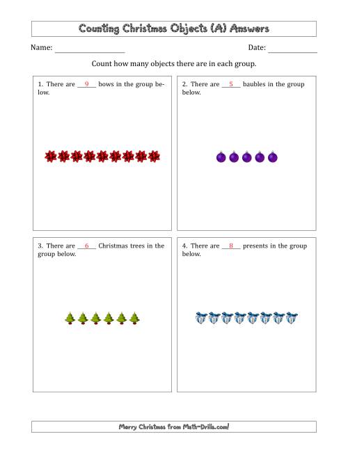 The Counting Christmas Objects in Counting Christmas Objects in Horizontal Linear Arrangements (A) Math Worksheet Page 2