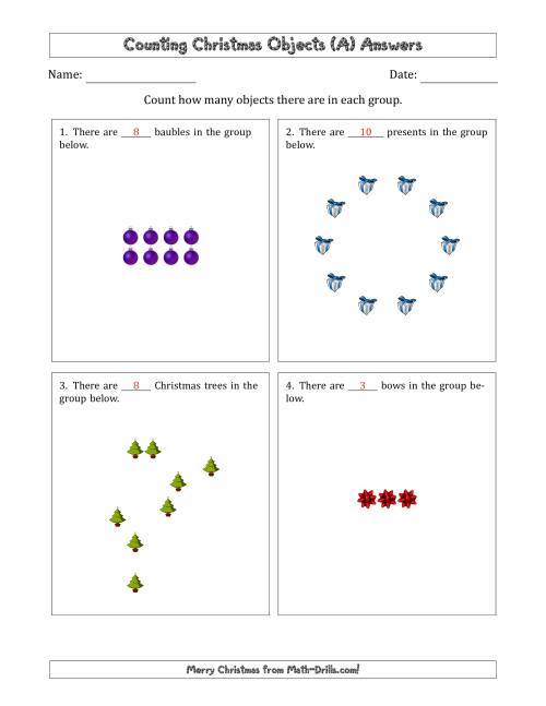 The Counting Christmas Objects in Various Arrangements (Easier Version) (A) Math Worksheet Page 2