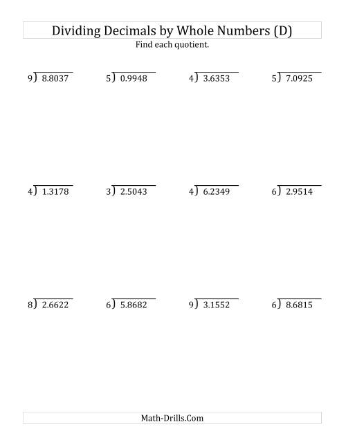 The Dividing Ten Thousandths by a Whole Number (D) Math Worksheet