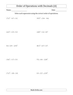 Order of Operations with Positive Decimals (Three Steps)