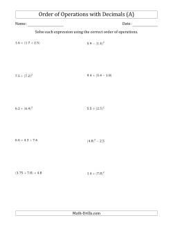 Order of Operations with Positive Decimals (Two Steps)