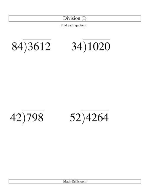 Dividing Whole Numbers By One Digit Divisors Worksheets