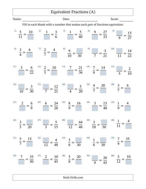 Missing Number Worksheet NEW 212 EQUIVALENT FRACTIONS MISSING NUMBER 