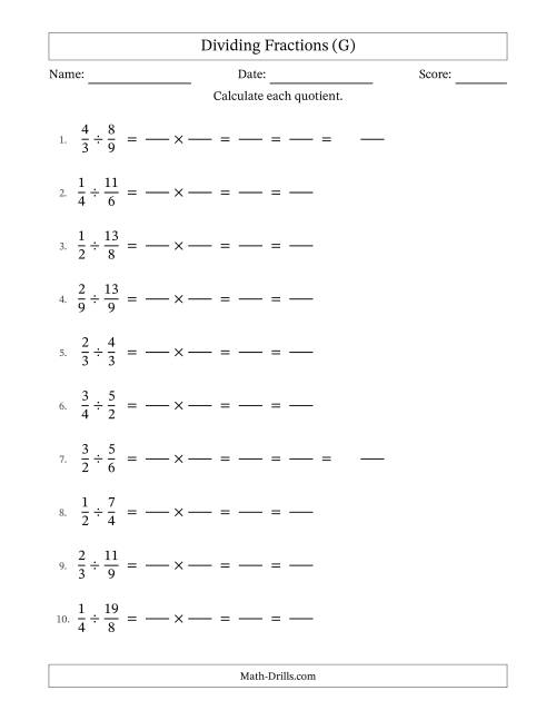 The Dividing Proper and Improper Fractions with All Simplification (Fillable) (G) Math Worksheet