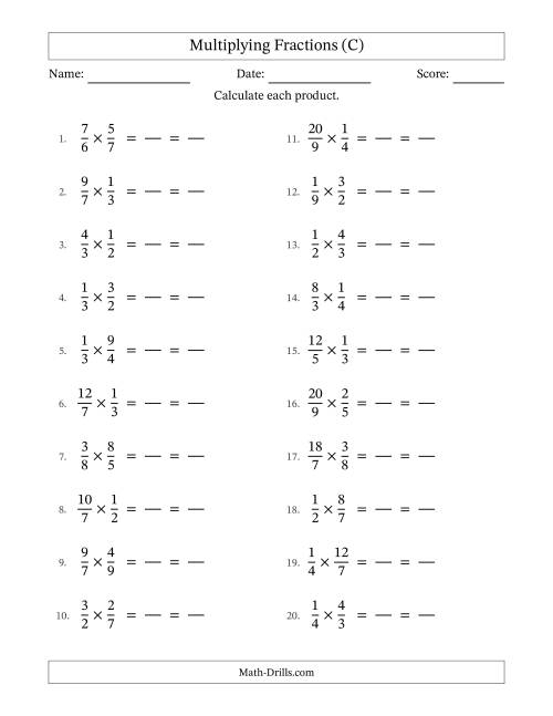 The Multiplying Proper and Improper Fractions with All Simplification (Fillable) (C) Math Worksheet