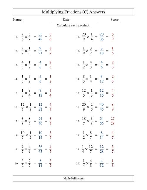 The Multiplying Proper and Improper Fractions with All Simplification (Fillable) (C) Math Worksheet Page 2