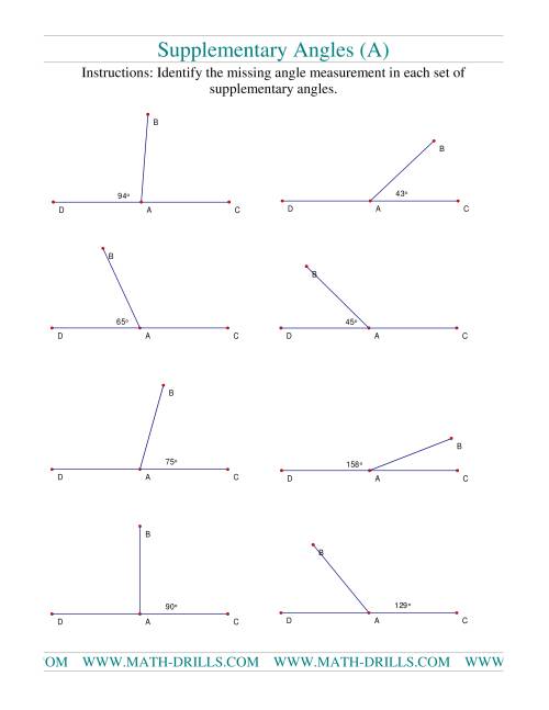Free Printable Math Worksheets On Complementary And Supplementary Angles