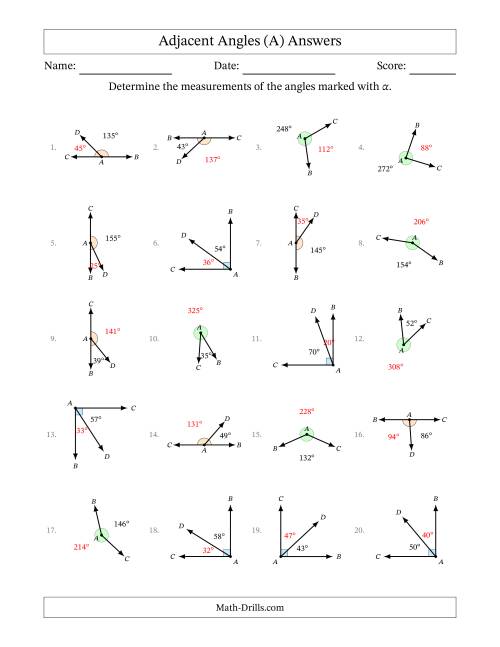 The Complementary, Supplementary and Explementary Angle Relationships with Rotated Diagrams (A) Math Worksheet Page 2