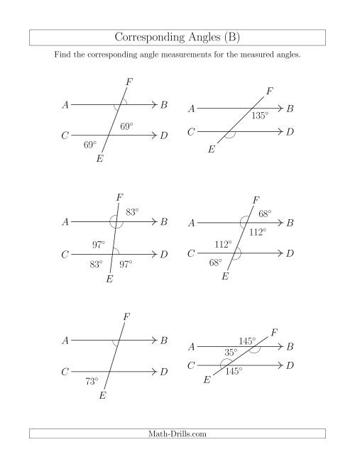 The Corresponding Angle Relationships (B) Math Worksheet