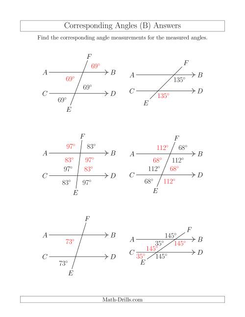 The Corresponding Angle Relationships (B) Math Worksheet Page 2