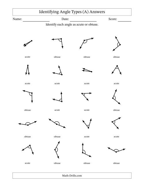 The Identifying Acute And Obtuse Angles With Angle Marks (A) Math Worksheet Page 2