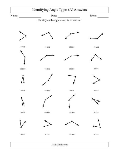 The Identifying Acute And Obtuse Angles Without Angle Marks (A) Math Worksheet Page 2