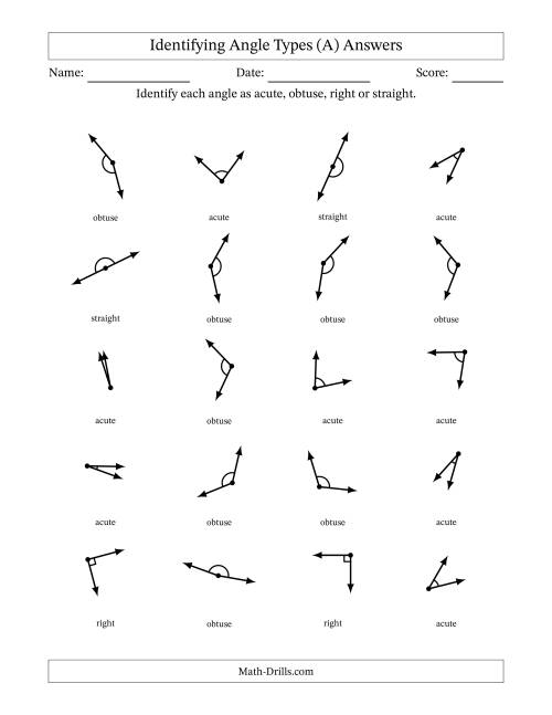The Identifying Acute, Obtuse, Right And Straight Angles With Angle Marks (A) Math Worksheet Page 2
