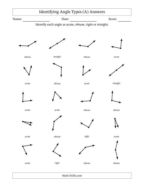 The Identifying Acute, Obtuse, Right And Straight Angles Without Angle Marks (A) Math Worksheet Page 2