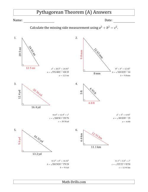 Calculate A Side Measurement Using Pythagorean Theorem No Rotation A