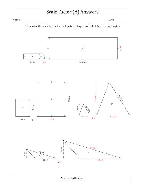 The Determine the Scale Factor Between Two Shapes and Determine the Missing Lengths (Whole Number Scale Factors) (A) Math Worksheet Page 2
