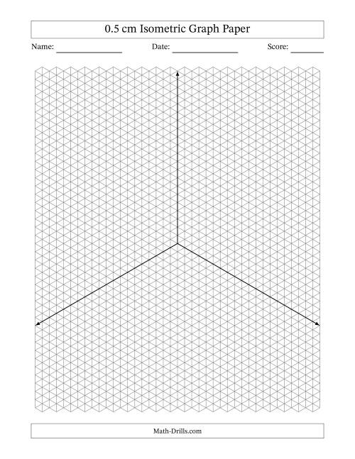 The 0.5 cm Isometric Graph Paper With Axes (Gray Lines; One-Octant) Math Worksheet