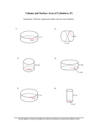 Volume and Surface Area of Cylinders (FF) Measurement Worksheet