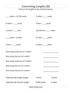 Converting Between U.S. Feet, Yards And Miles (B) Measurement Worksheet