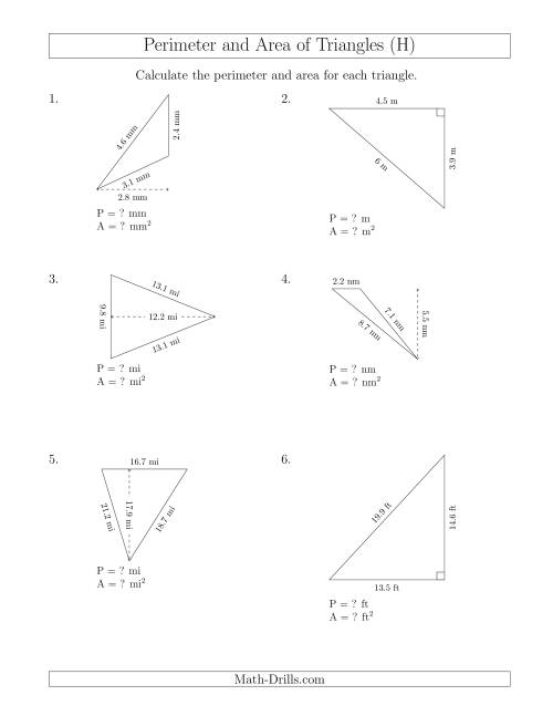 Calculating the Perimeter and Area of Triangles (Rotated Triangles) (H)