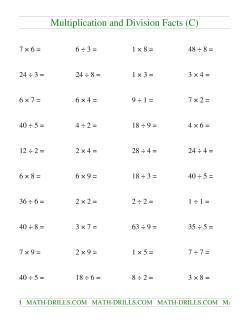 Multiplying And Dividing Facts To 81 (c) Mixed Operations Worksheet