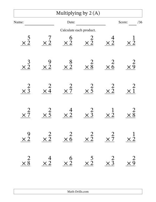 Multiplying 1 To 9 By 2 35 Questions Per Page A 