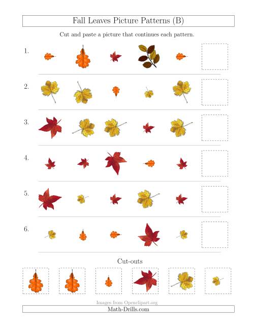 The Fall Leaves Picture Patterns with Shape, Size and Rotation Attributes (B) Math Worksheet