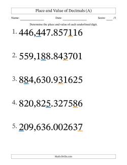 Determining Place and Value of Decimal Numbers from Millionths to Hundred Thousands (Large Print)