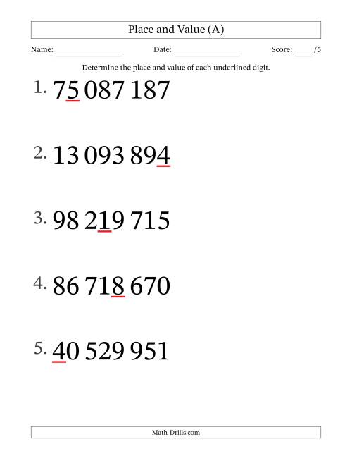 The SI Format Determining Place and Value from Ones to Ten Millions (Large Print) (A) Math Worksheet
