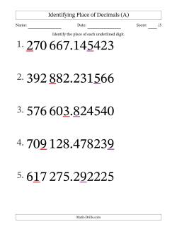 SI Format Identifying Place of Decimal Numbers from Millionths to Hundred Thousands (Large Print)