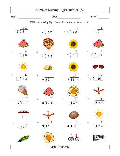 The Summer Missing Digits Division (Easier Version) (A) Math Worksheet