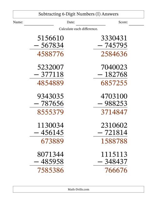 Large Print Subtracting Digit Numbers With All Regrouping I