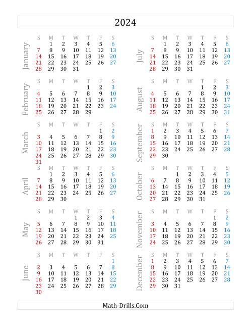 The 2024 Yearly Calendar A Time Worksheet Full size Image