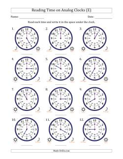 in Hour  Clocks  24 on Time analog The worksheets Intervals time Reading Hour Time Analog (E)