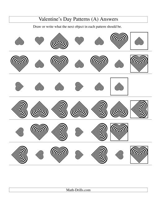 The Two-Attribute Patterns (Size and Rotation) Featuring Black and White Hearts (A) Math Worksheet Page 2