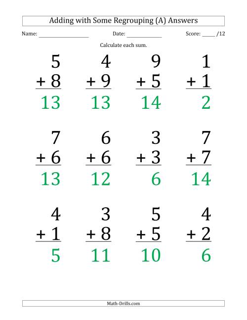 single digit addition some regrouping 12 per page old