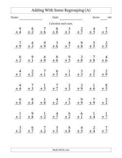 64 Single-Digit Addition Questions With Some Regrouping