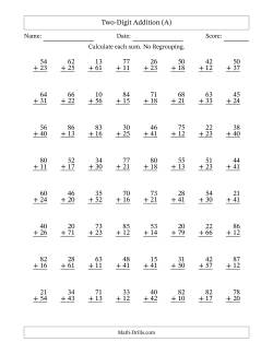 Two-Digit Addition With No Regrouping – 64 Questions