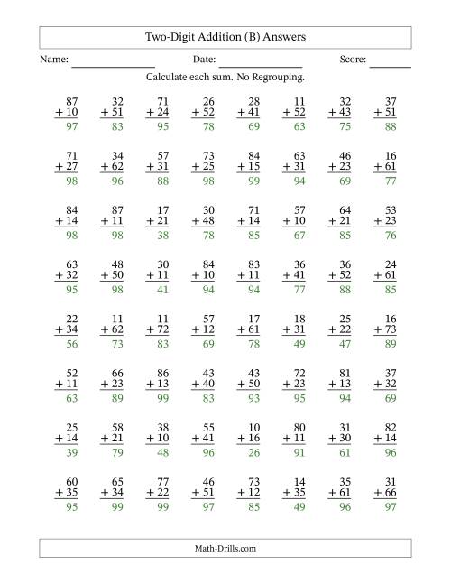 The Two-Digit Addition With No Regrouping – 64 Questions (B) Math Worksheet Page 2