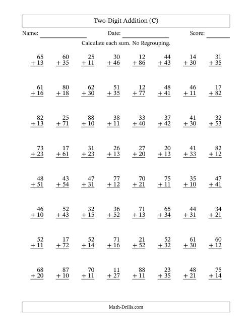 The Two-Digit Addition With No Regrouping – 64 Questions (C) Math Worksheet