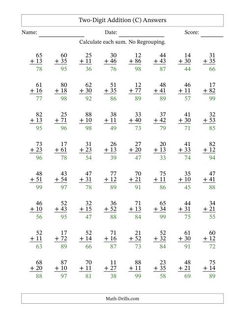The Two-Digit Addition With No Regrouping – 64 Questions (C) Math Worksheet Page 2