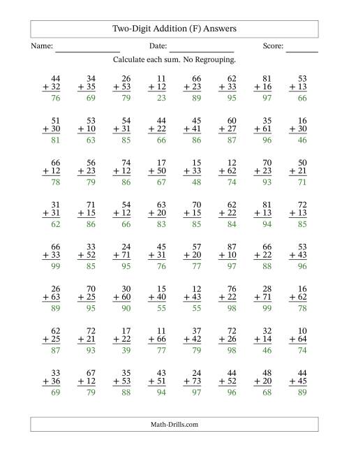 The Two-Digit Addition With No Regrouping – 64 Questions (F) Math Worksheet Page 2