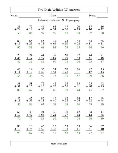 The Two-Digit Addition With No Regrouping – 64 Questions (G) Math Worksheet Page 2