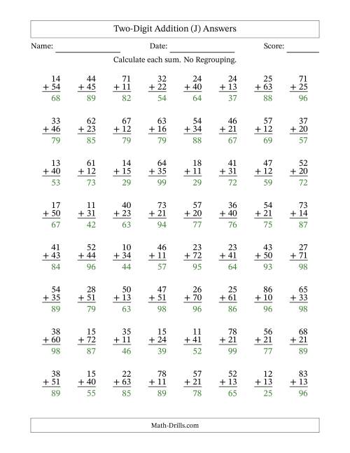 The Two-Digit Addition With No Regrouping – 64 Questions (J) Math Worksheet Page 2